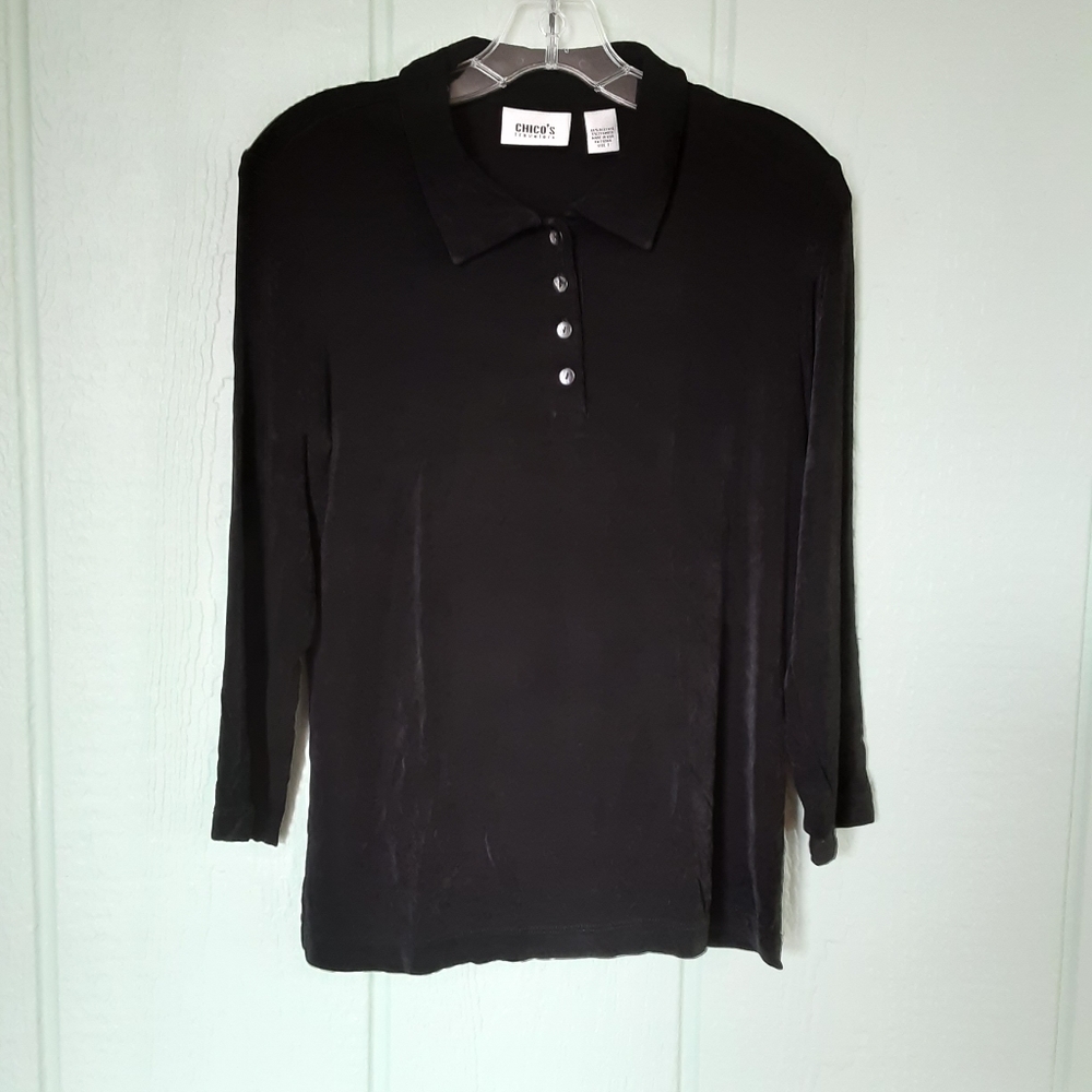 Chico's Travelers 161 Women's Shirt 3/4 Sleeve Sz 1(M) Pre-owned Good Black
